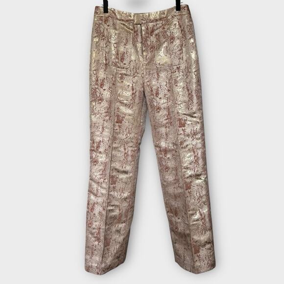 FIGUE Sioban Bronze Gold Metallic Brocade Straight Leg Trouser Dress Pants 8 - Picture 3 of 13